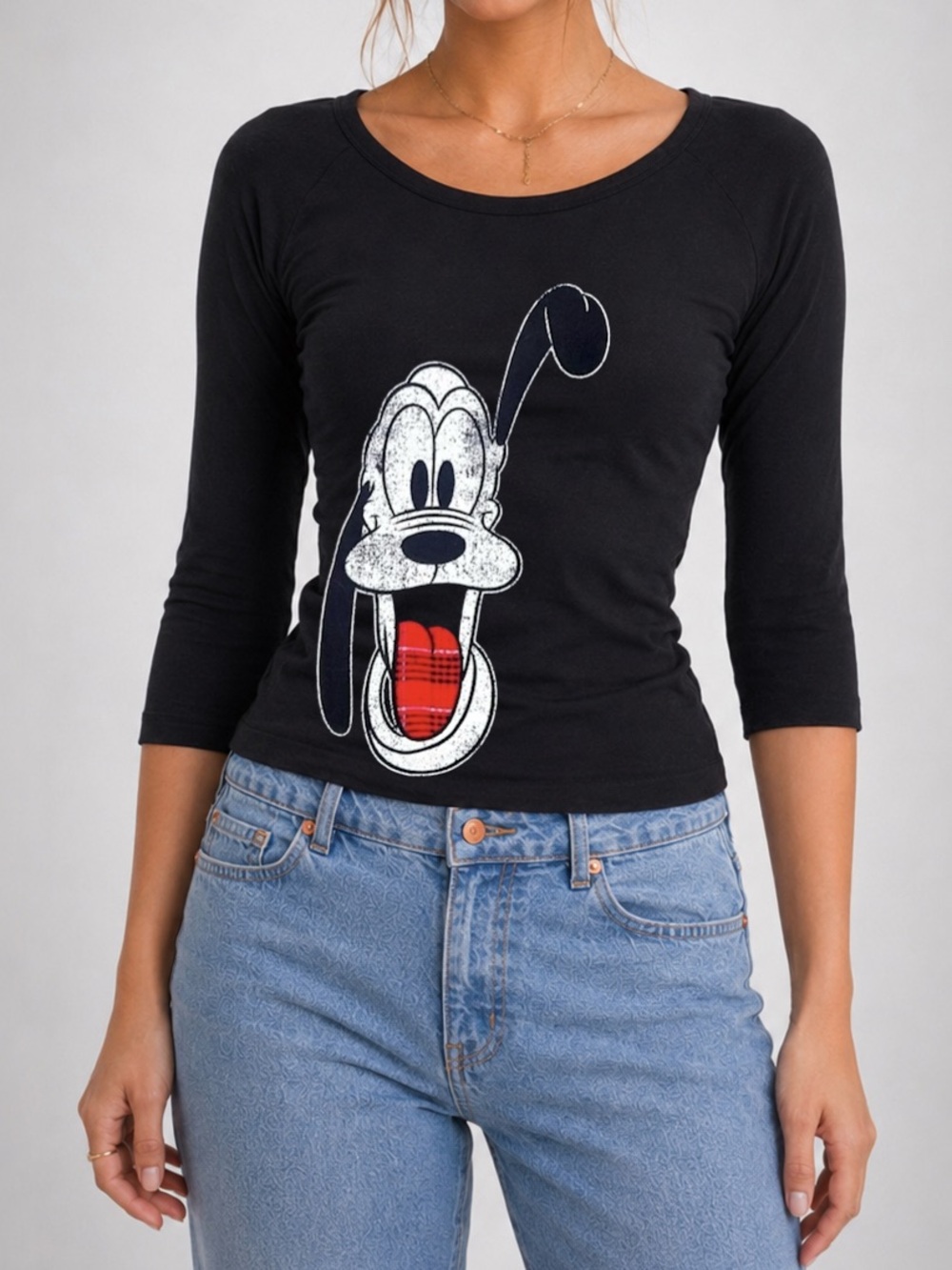 Disney Pluto Graphic Sweatshirt Black Long Sleeve Top Small